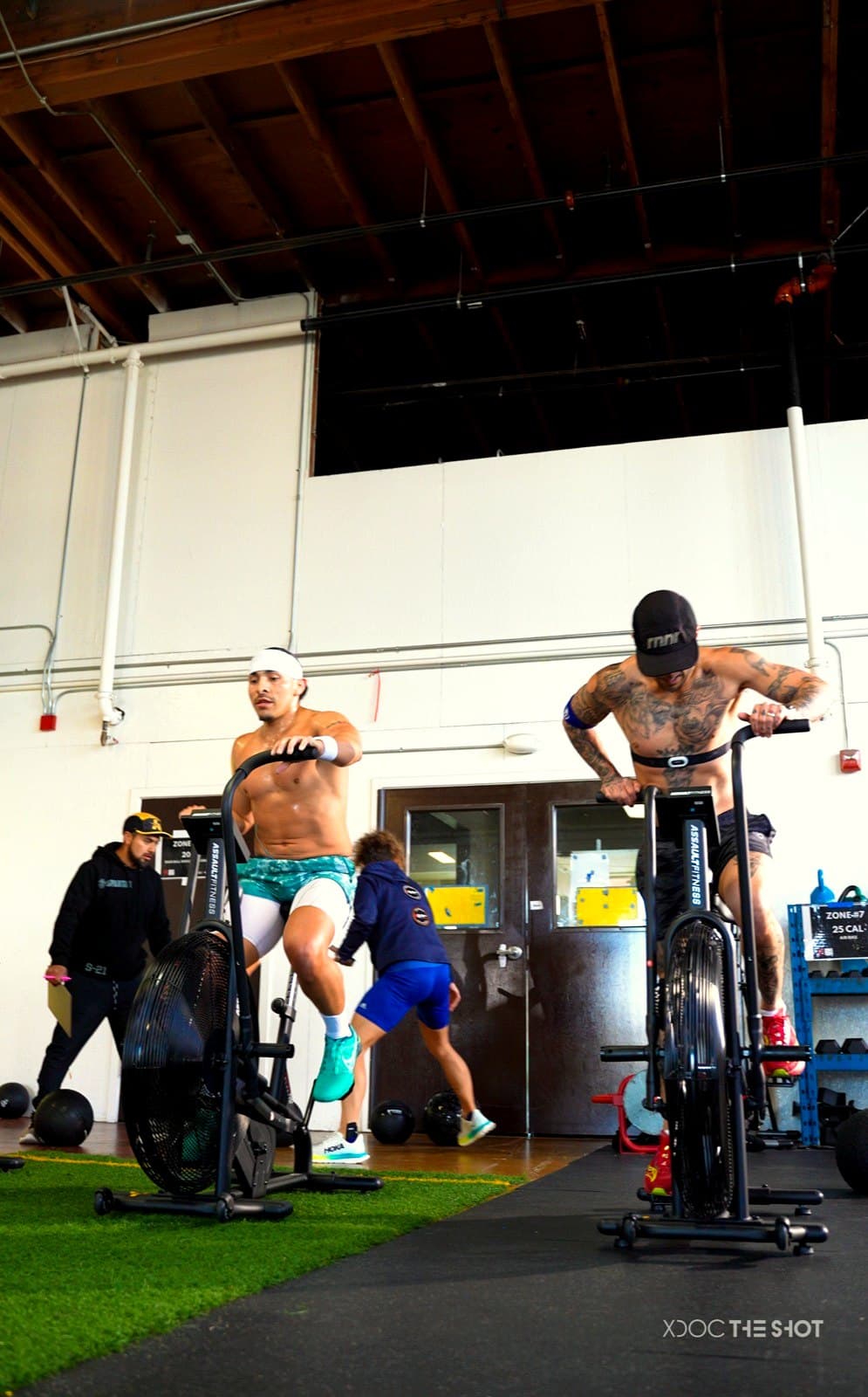 APX Velocity athletes going all-out on the assault bikes during a race-day simulation